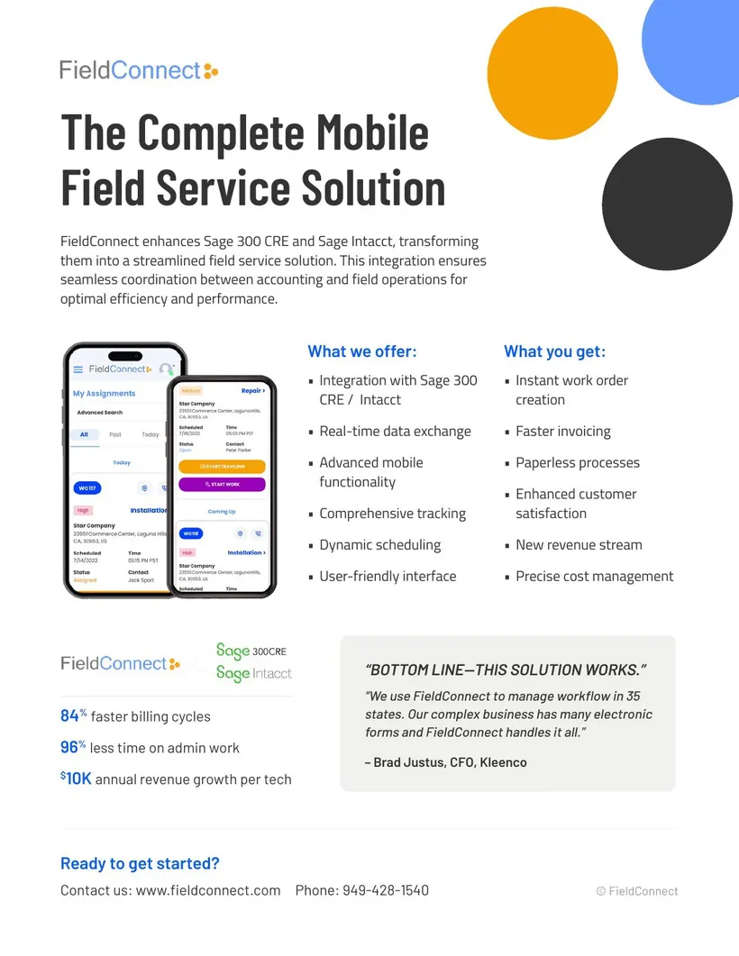 FieldConnect sales sheet: The Complete Mobile Field Service Solution