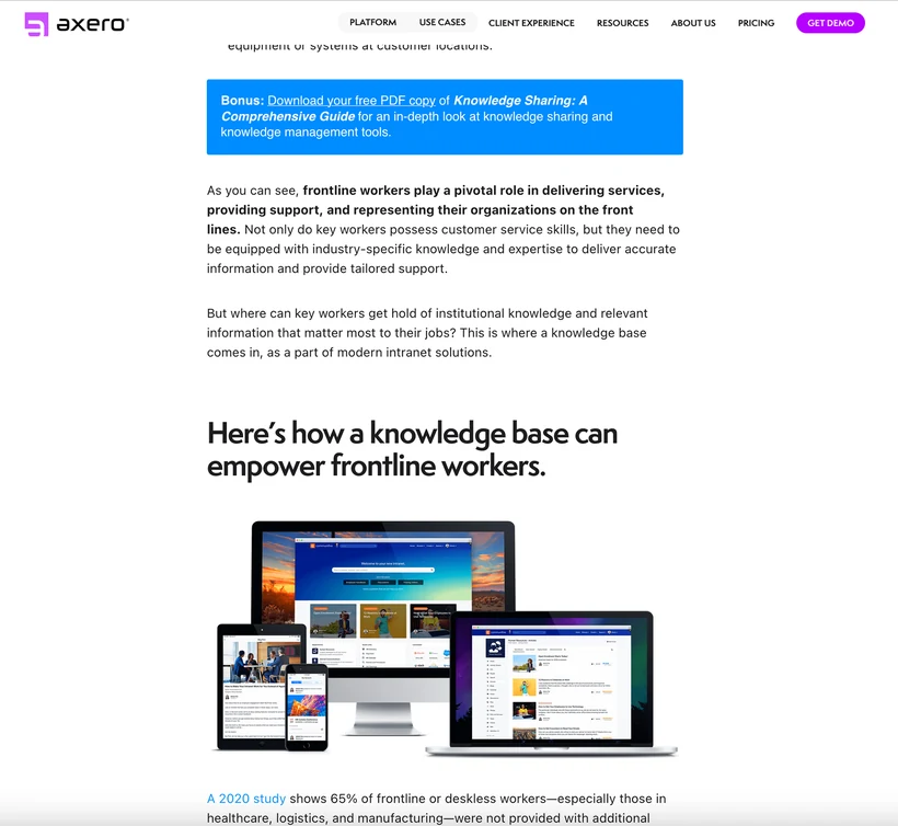 Axero image, CTA or landing page, 4 of 9