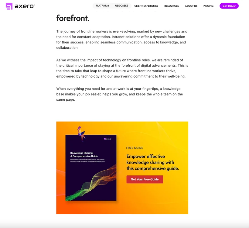 Axero image, CTA or landing page, 6 of 9