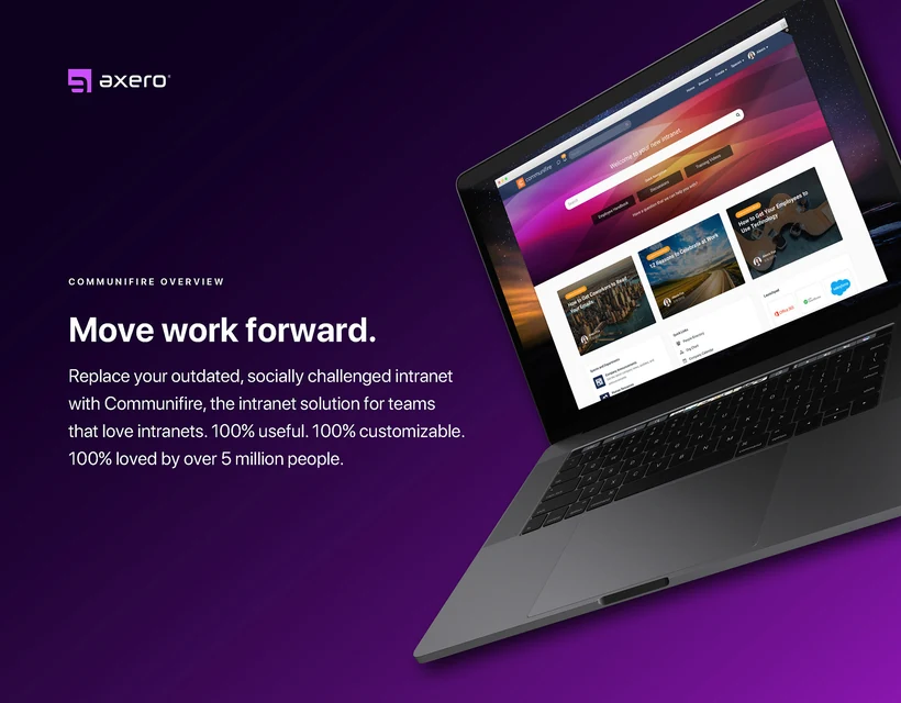 Axero product overview page, 1 of 15